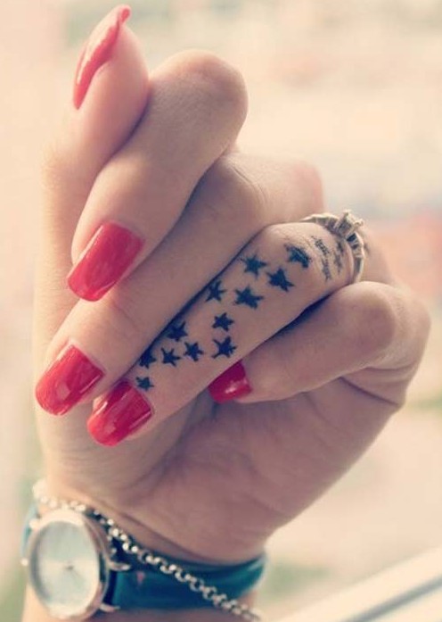 Silhouette Stars Tattoo On Girl Finger