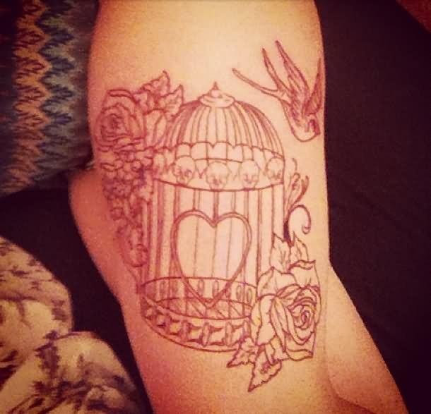 Simple Cage Tattoo On Side Leg