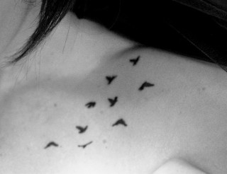 Simple Flying Birds Tattoo Design For Collar Bone