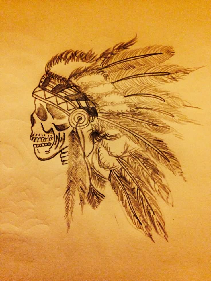 Simple Indian Chief Skull Head Tattoo Design