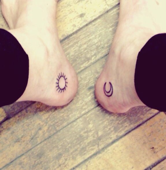 Simple Sun And Half Moon Tattoo On Ankle