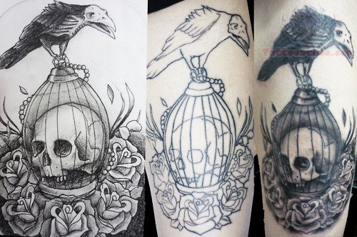 Skull In Bird Cage Tattoo Idea