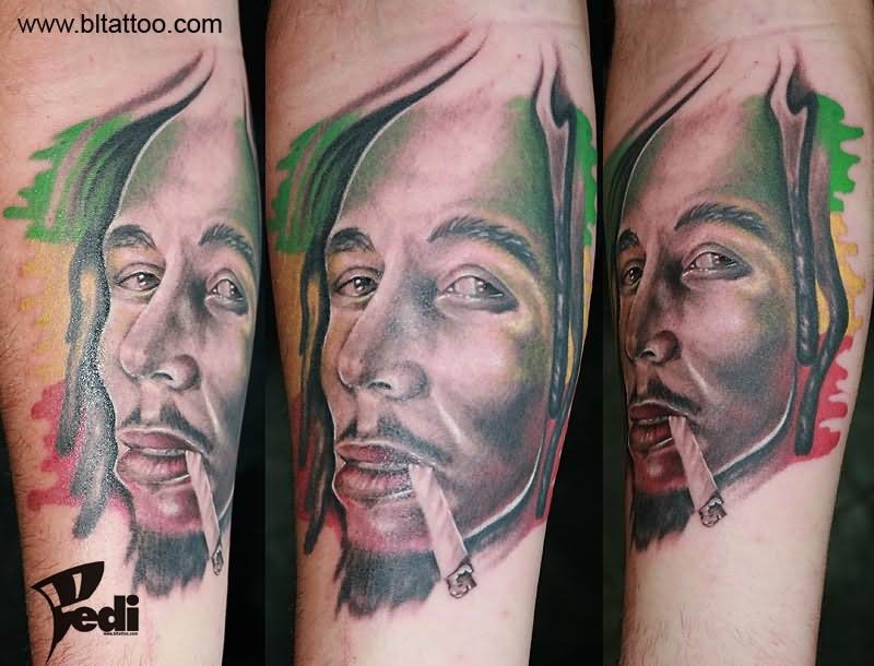 Smoking Bob Marley Head Tattoo by Pedi