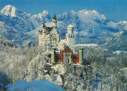 Snow Covered  Neuschwanstein Castle In Germany