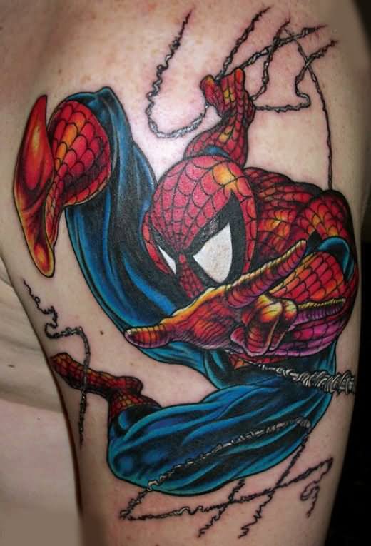 Spiderman Cartoon Tattoo on Sleeve