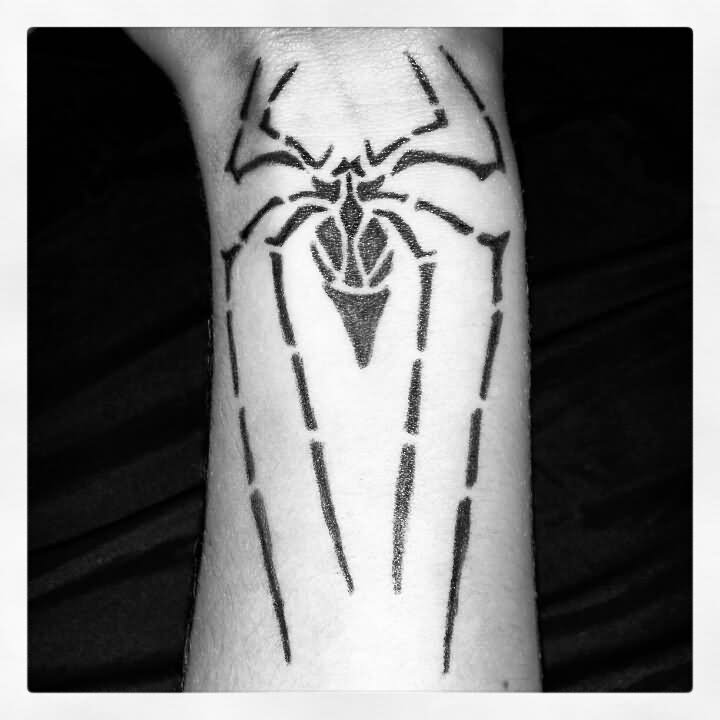 Spiderman Logo Tattoo On Left Wrist