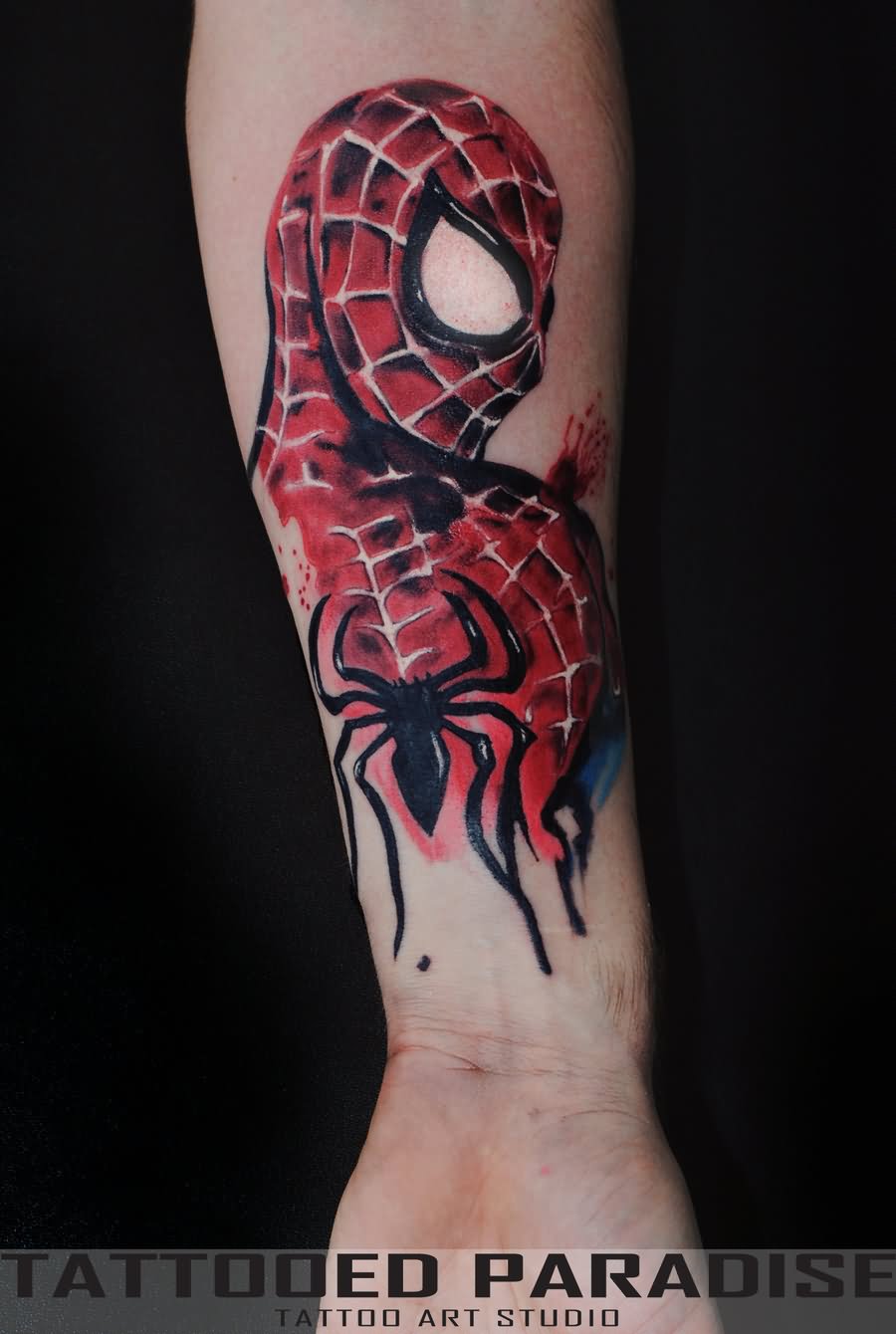 Spiderman Tattoo On Forearm by Dopeindulgence