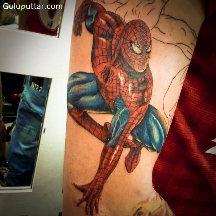 Spiderman Tattoo On Leg By Expert Copy