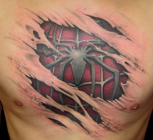 Spiderman Tattoo On Man Chest