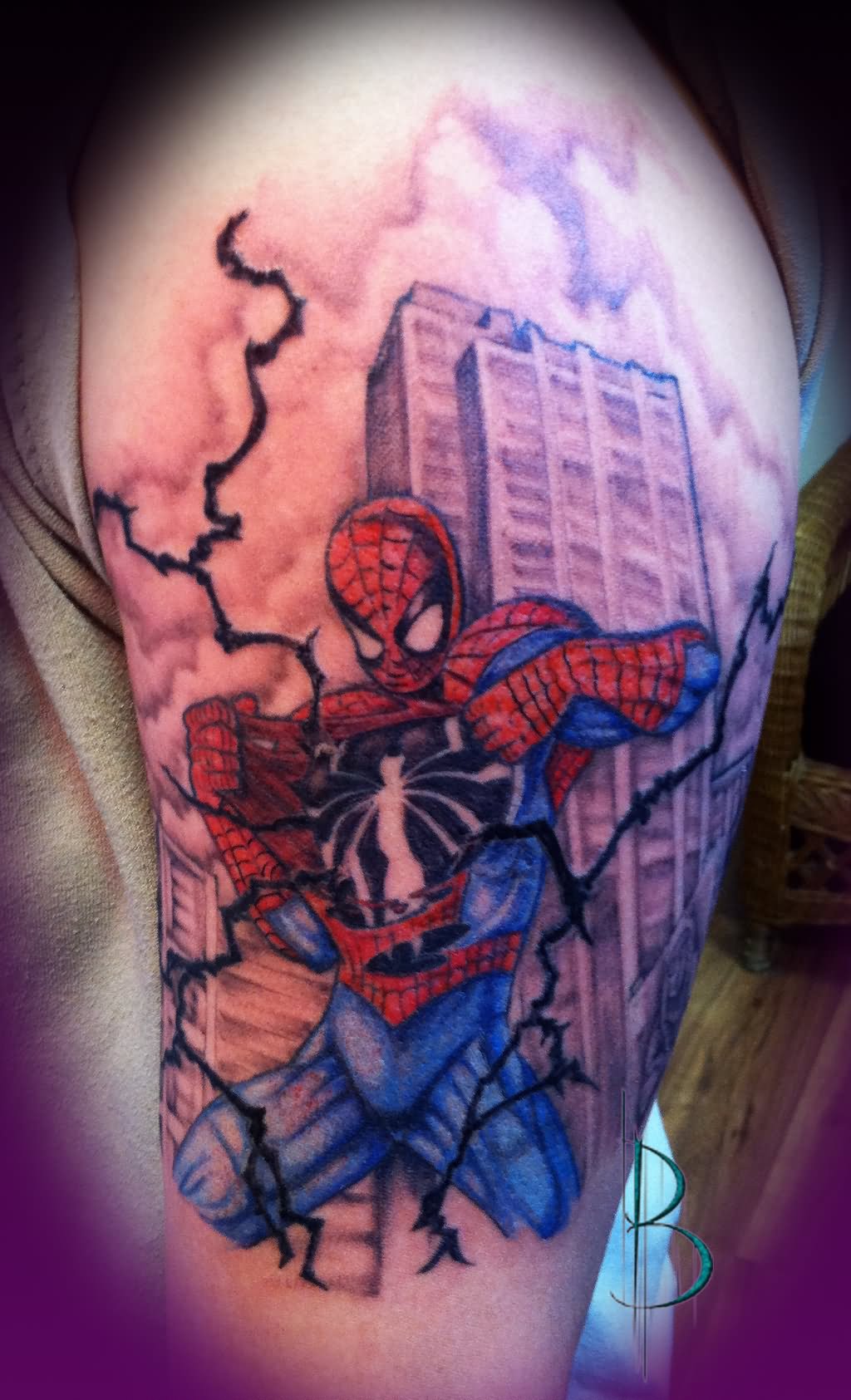 Spiderman Tattoo On Right Shoulder by Greyfoxdie85