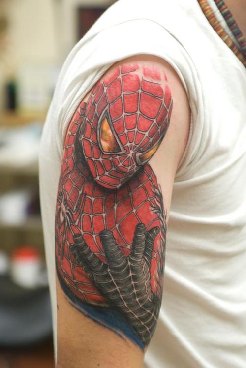 Spiderman Tattoo On Right Sleeve