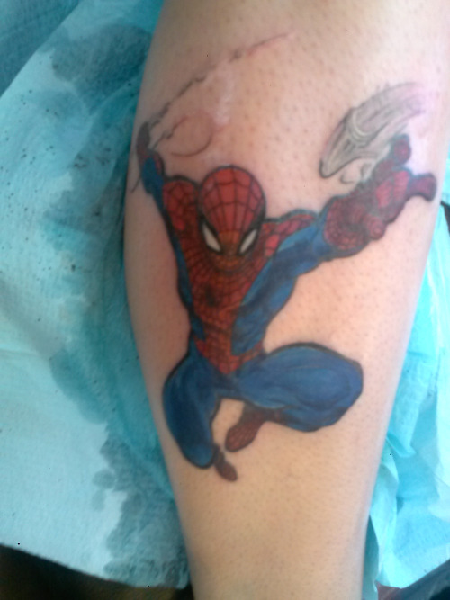 Spiderman Tattoos On Leg