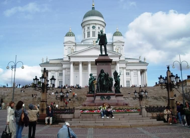 St. Alexander II Statue In Front Of Helsinki Cathedral In Finland
