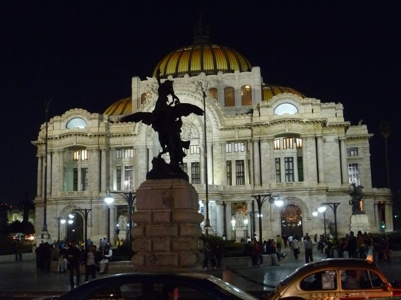 Statue In Front Of Palacio de Bellas Artes At Night