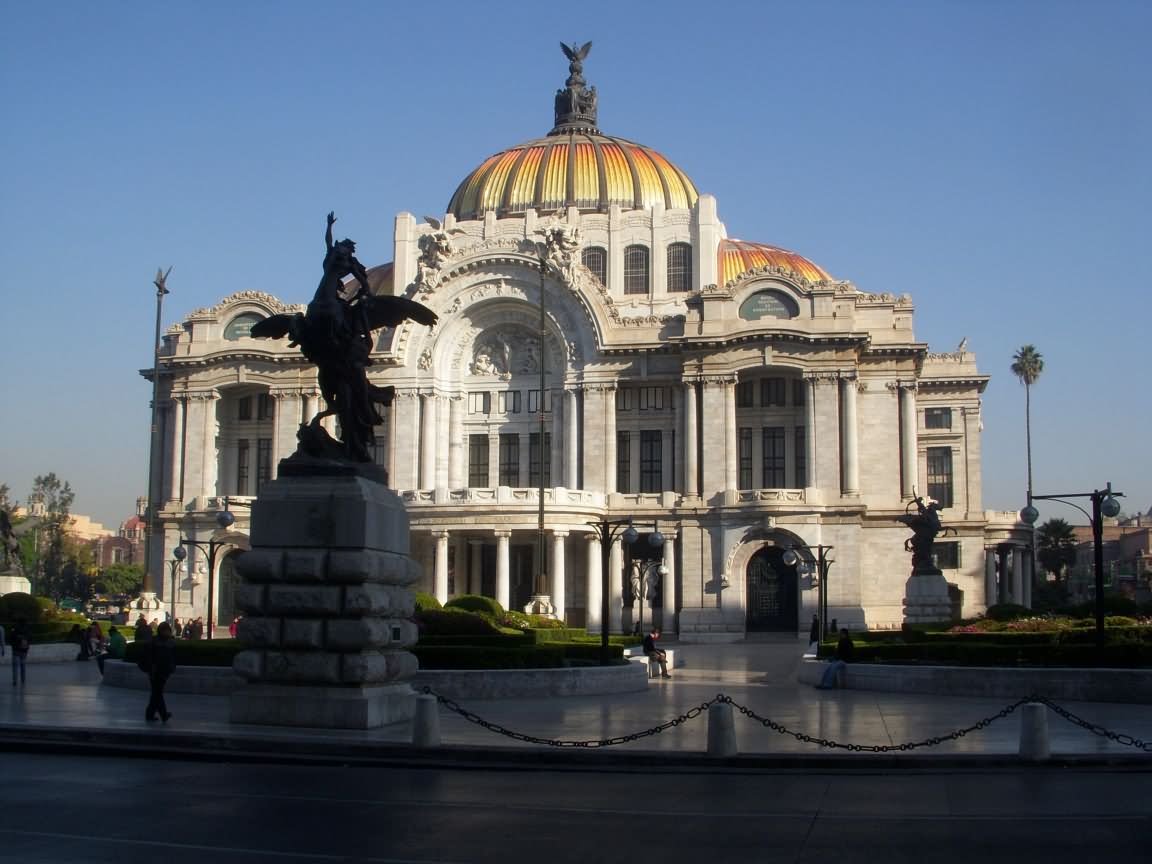 Statue In Front Of The Palacio de Bellas Artes In Mexico