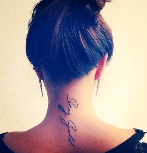 Stay Gold Words Tattoo On Girl Back Neck