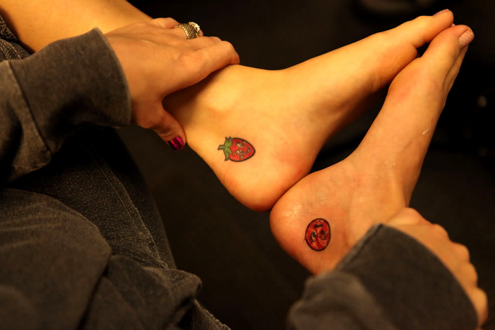 Strawberry Tattoo On Girl Ankle