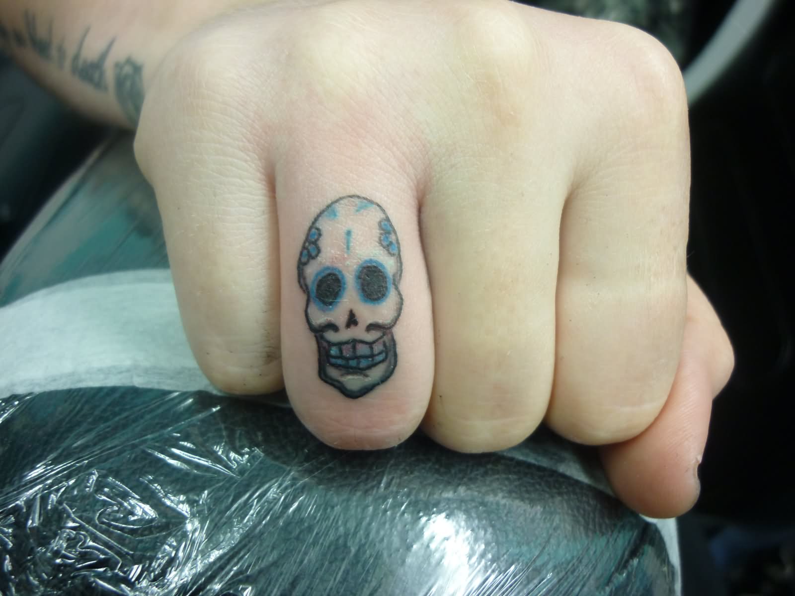 Sugar Skull Tattoo On Finger