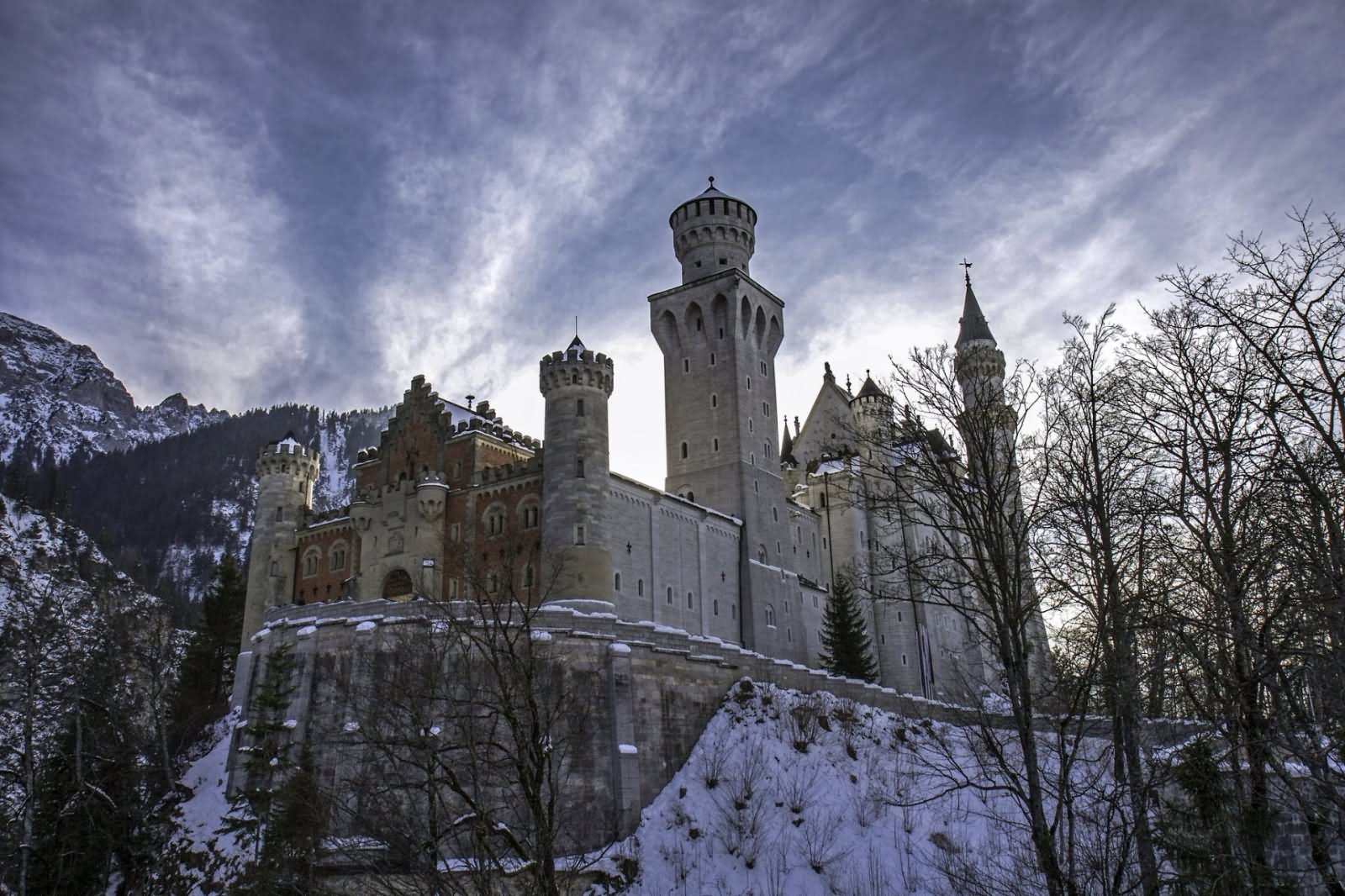 Sunset View Of The Neuschwanstein Castle With Winter Snow Picture