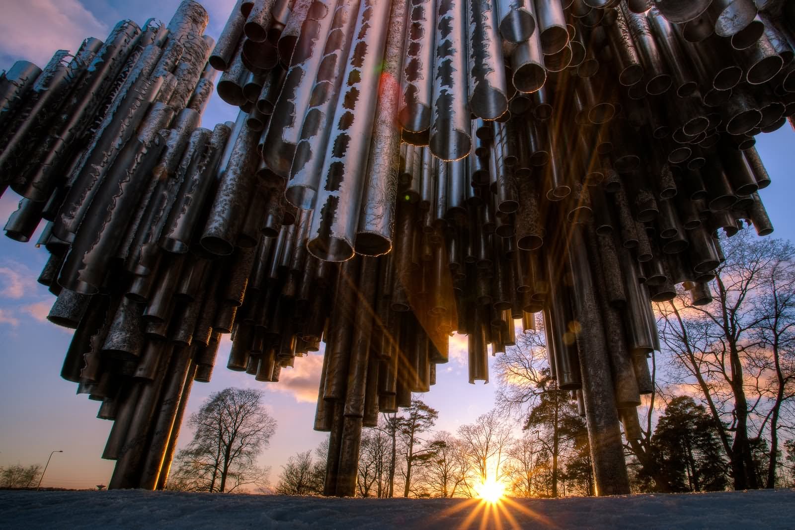 Sunset View Of The Sibelius Monument In Finland