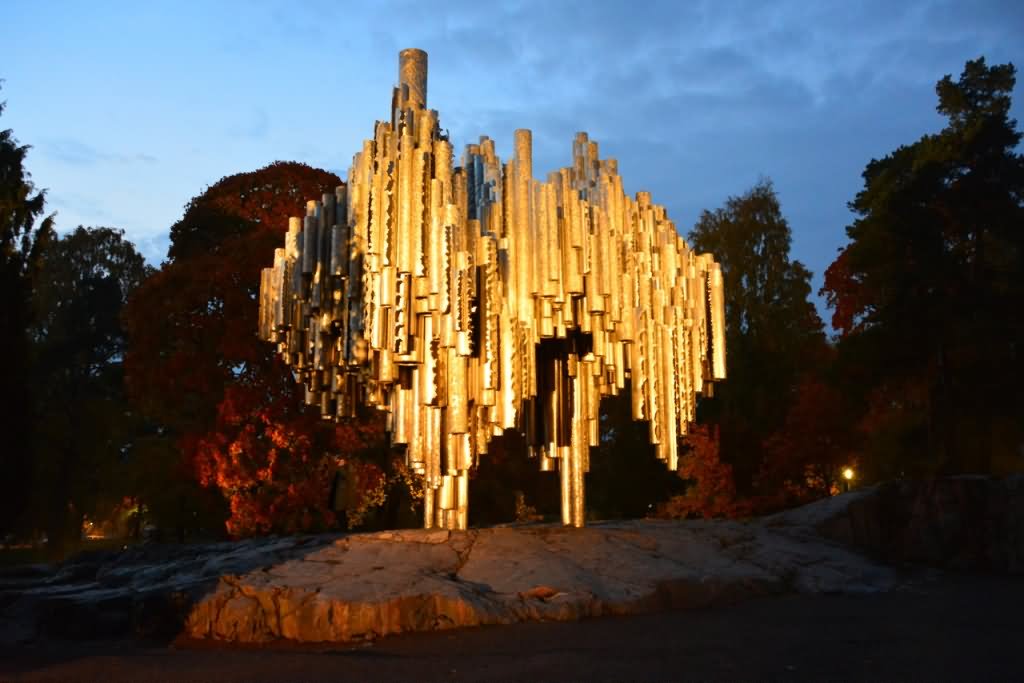Sunset View Of The Sibelius Monument In Helsinki