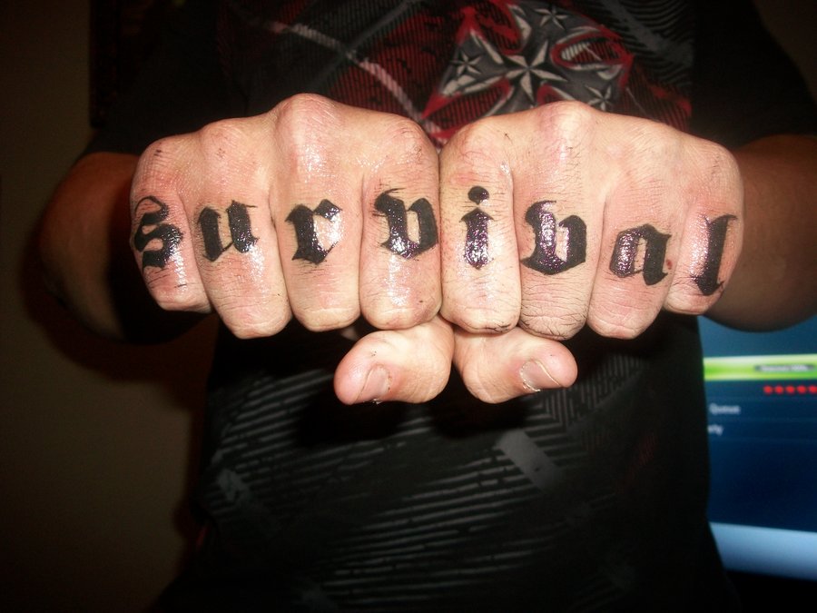 Survival Knuckle Tattoo On Hands