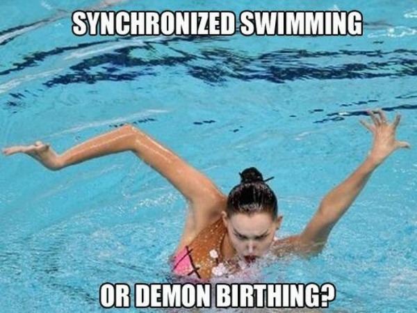 Synchronized Swimming Or Demon Birthing Funny Swimming Meme Image