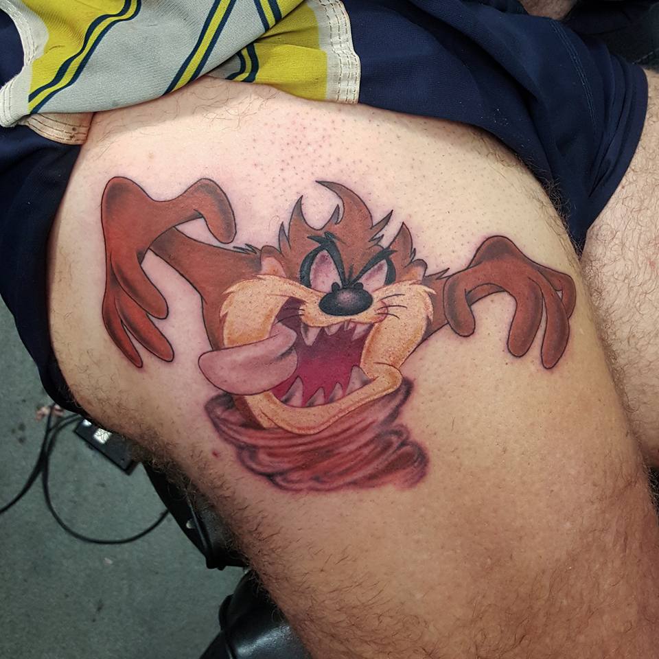 Tasmanian Devil Tattoo On Thigh by Jamie