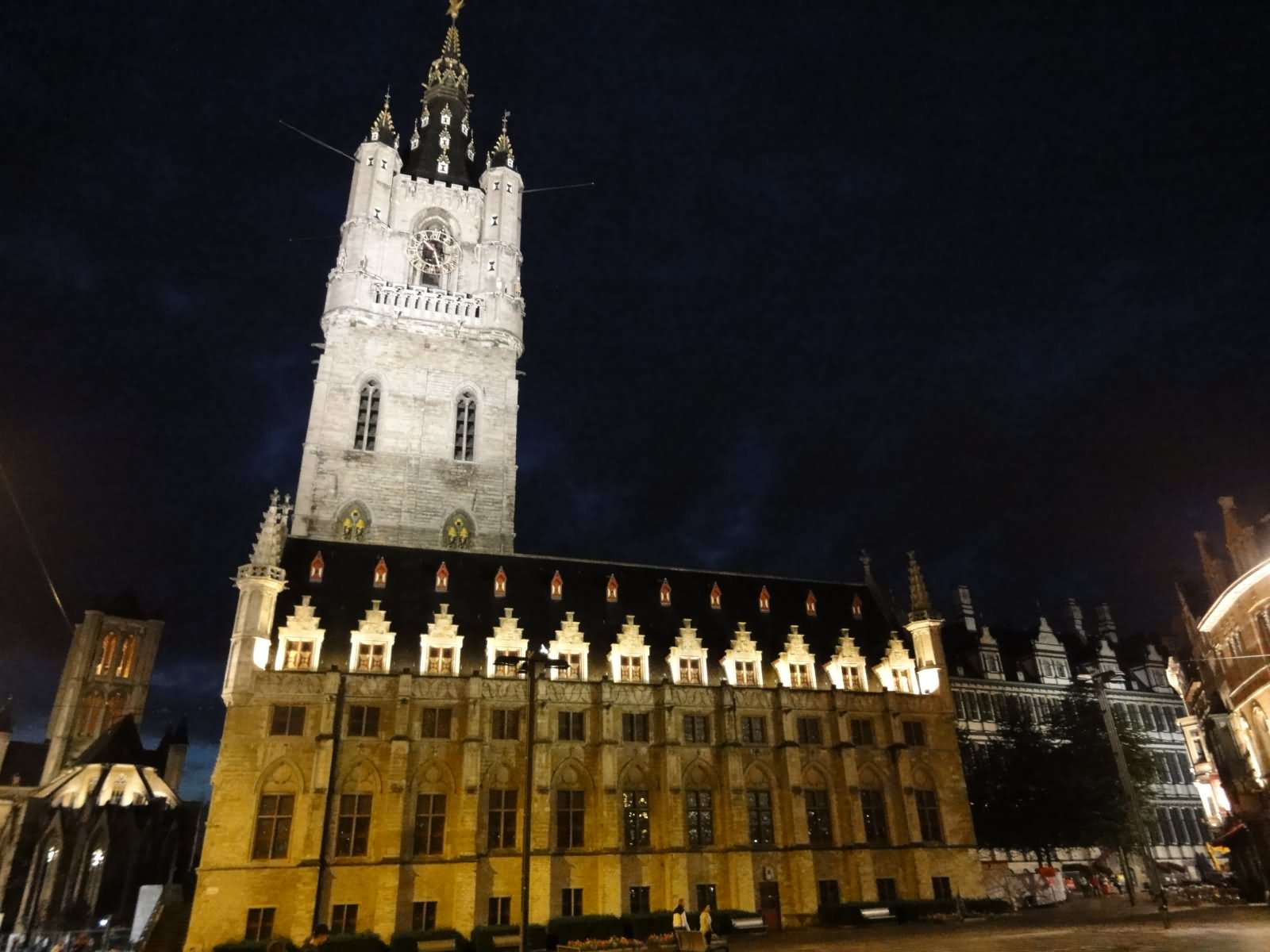 The Belfry In Ghent, Belgium Lit Up At Night