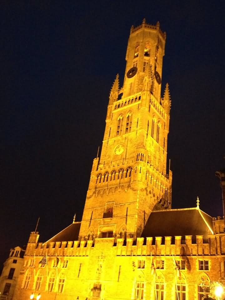 The Belfry Of Ghent Illuminated At Night