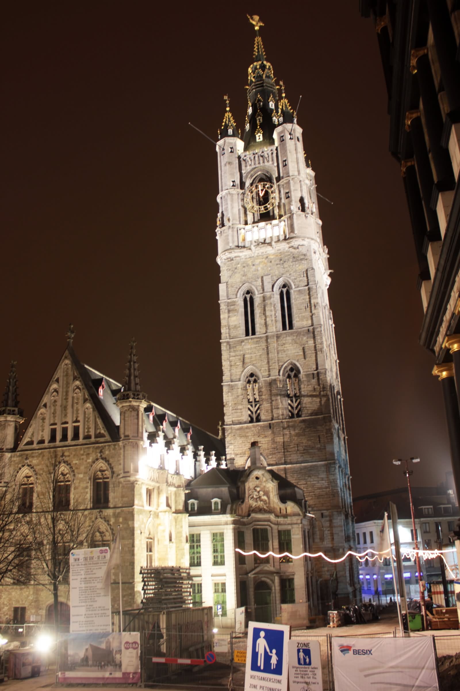 The Belfry Tower Of Ghent At Night