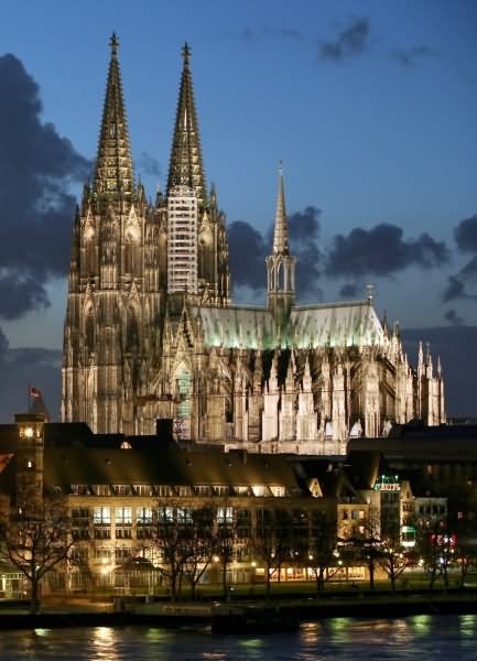 The Cologne Cathedral Lit up At Dusk