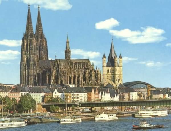 The Cologne Cathedral View Across The River Rhine In Germany