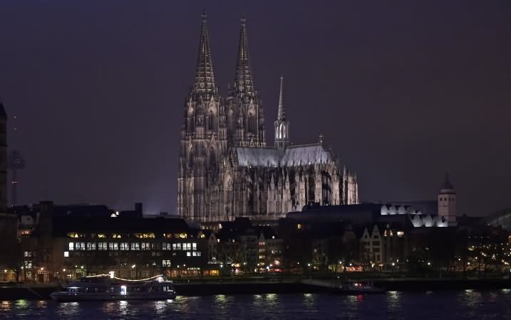 The Famous Cologne Cathedral Illuminated In Cologne, Germany
