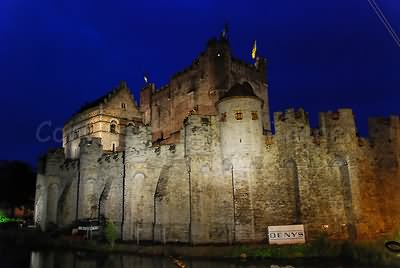 The Gravensteen Castle In Ghent, Belgium Captured At Night