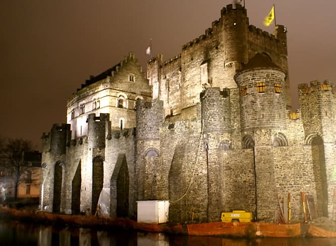 The Gravensteen Castle Lit Up At Night