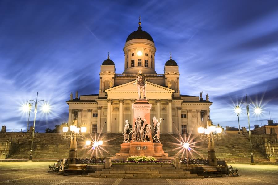 The Helsinki Cathedral Illuminated At Night