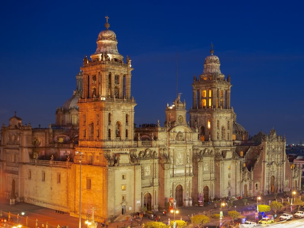 The Mexico City Metropolitan Cathedral Lit Up At Night