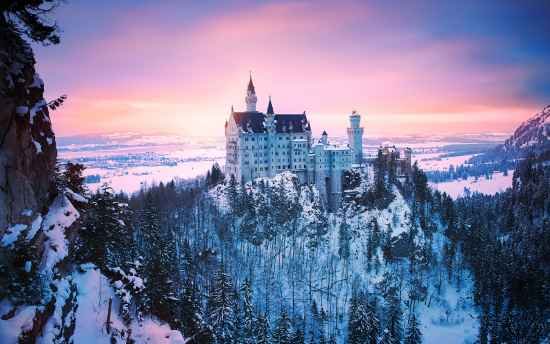 The Neuschwanstein Castle Sunset View In Winters