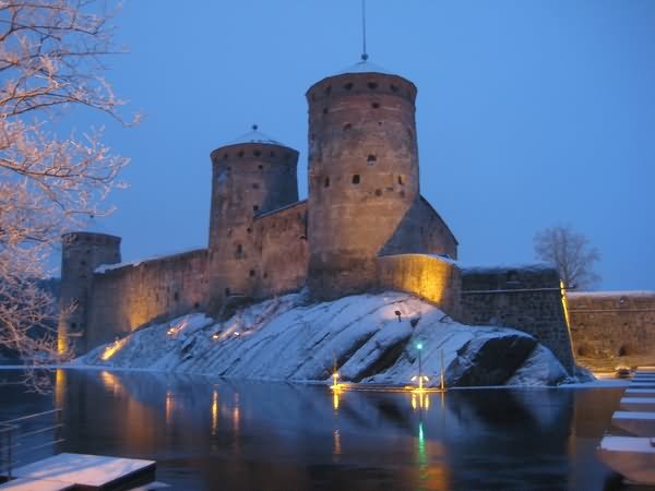 The Olavinlinna Castle Lit Up During Dusk