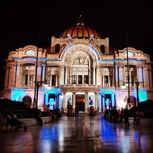 The Palacio de Bellas Artes In Mexico Illuminated At Night