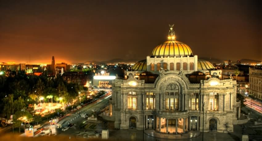 The Palacio de Bellas Artes Lit Up At Night
