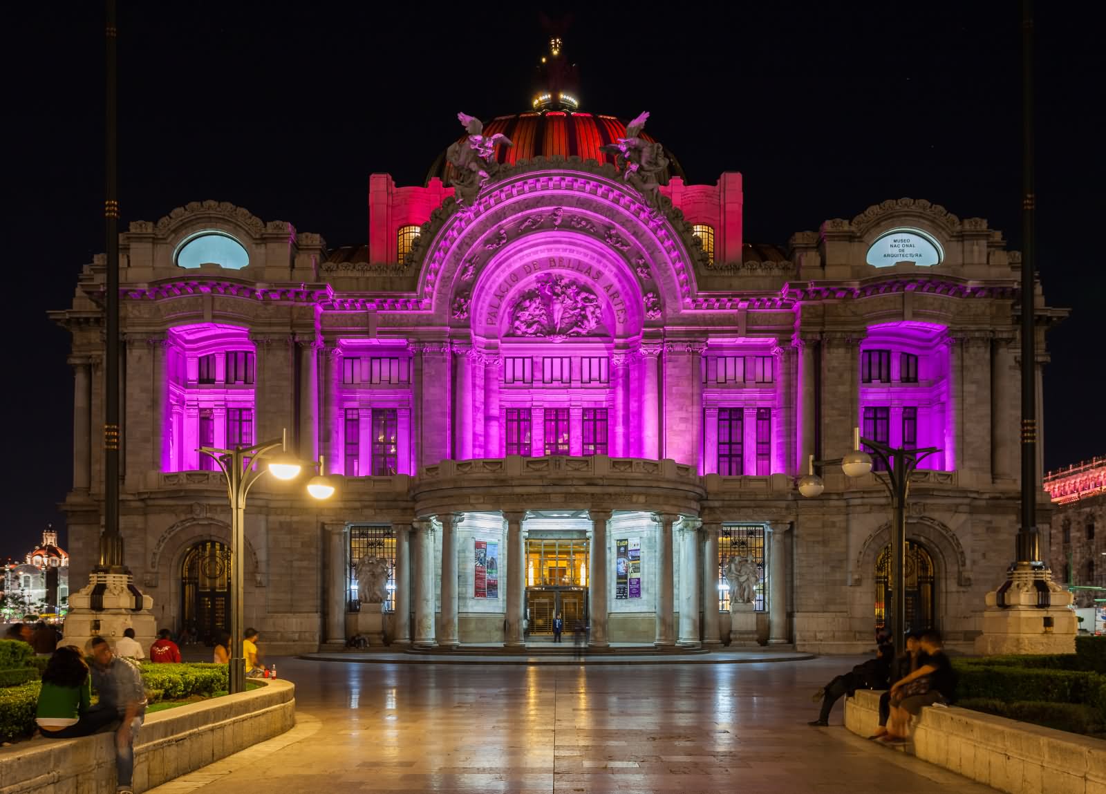 The Pink Palacio de Bellas Artes Lit Up At Night