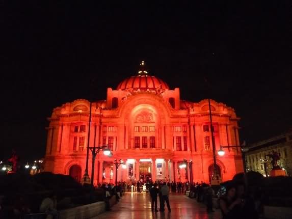 The Red Lights On The Palacio de Bellas Artes At Night