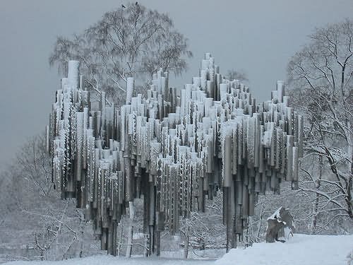 The Sibelius Monument Covered With Snow During Winter