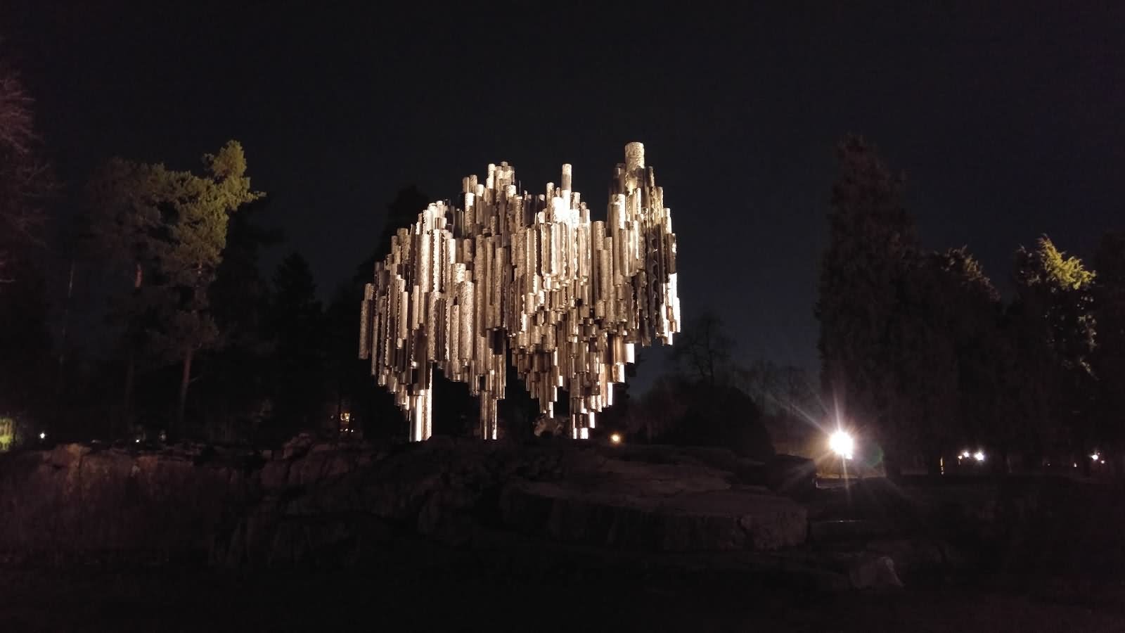 The Sibelius Monument Lit Up At Night