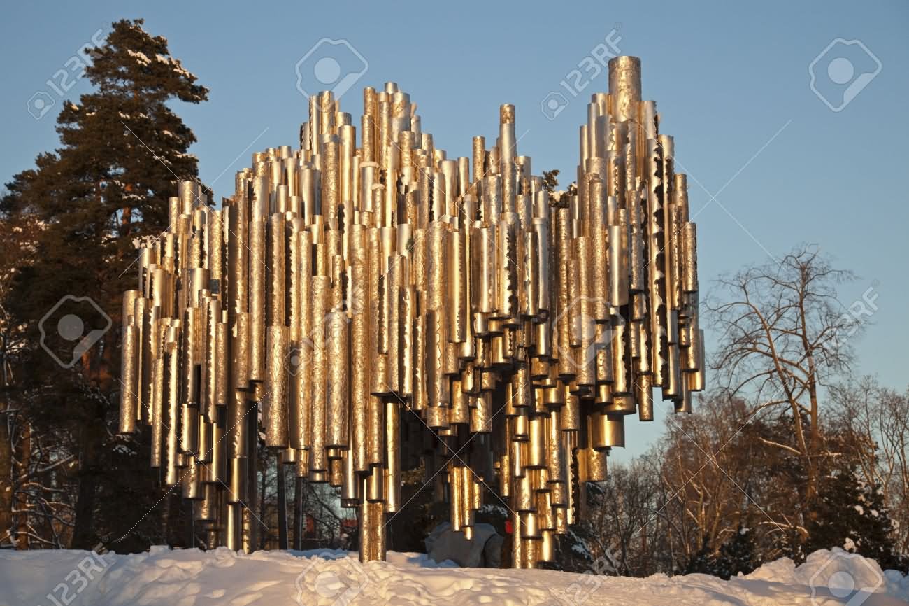 The Sibelius Pipe Monument During Sunset