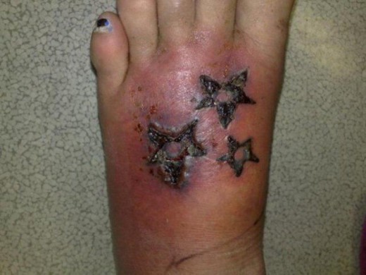 Three Stars Tattoo On Girl Left Foot