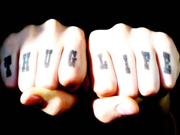 Thug Life Knuckle Tattoo On Hands