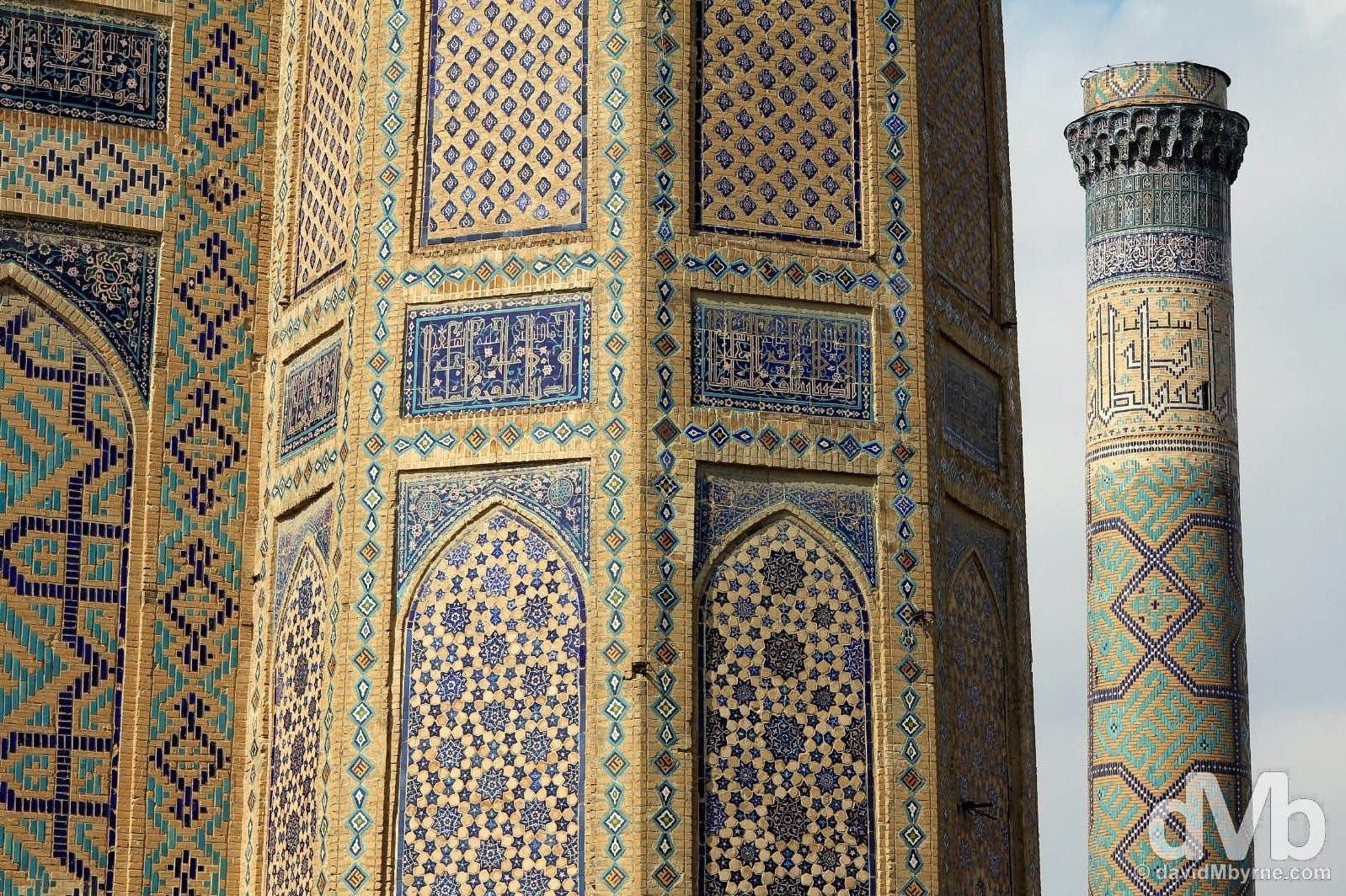 Tilework Detail On The Main Facade & Minaret Of The Bibi Khanym Mosque In Samarkand